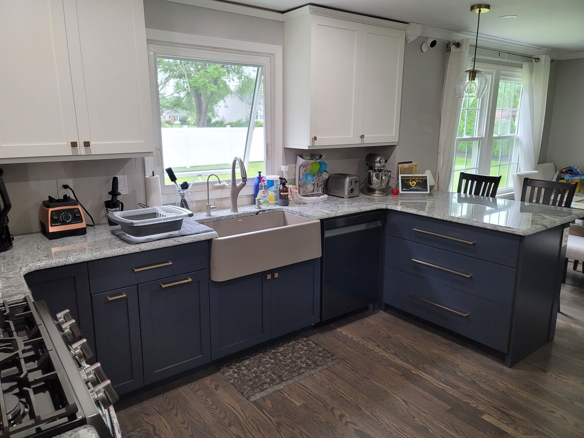 custom two tone kitchen cabinets with farmhouse sink